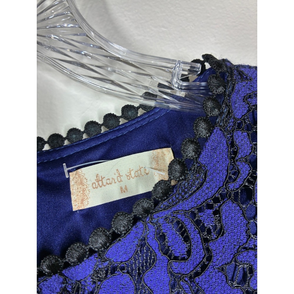 Altar'd State Lace Dress Blue Black Floral Overlay Fit Flare Medium Dainty - Picture 5 of 13